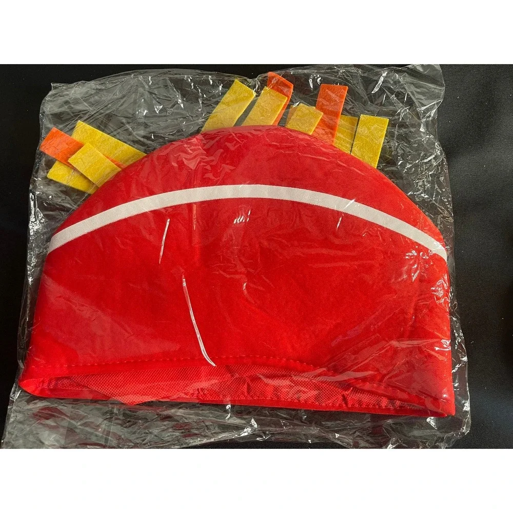 Novelty French Fries Costume Hat Red Fast Food Plush Party‎ Accessory One Size